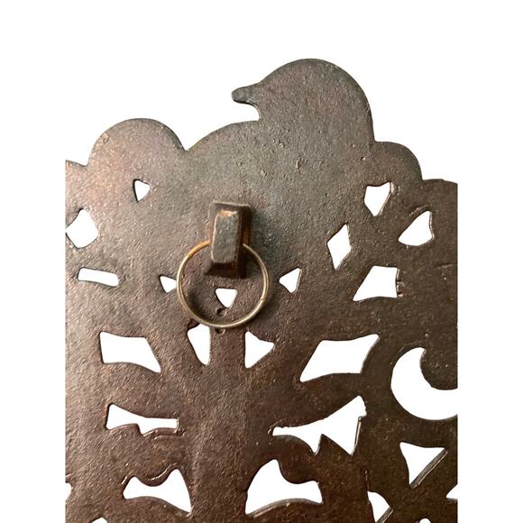 Vintage Metal Trivet Partriage In A Pear Tree Christmas Bronze Tone7"x7" - Picture 4 of 6